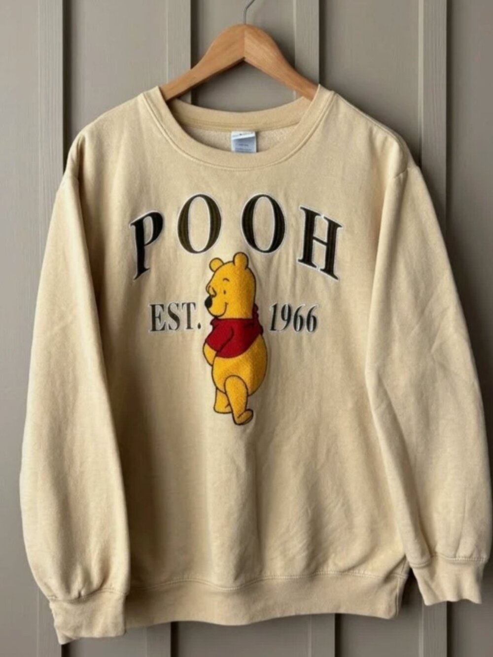 Disney Winnie The Pooh Sweatshirt Est 1966 Embroidered Crewneck Soft Yellow M